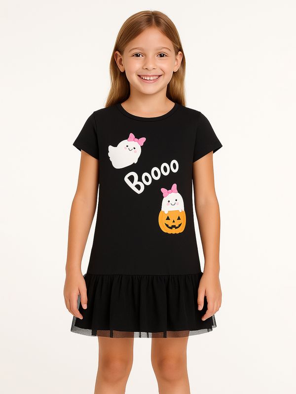 Vestido Cotton Halloween Infantil Para Menina- PRETO 4