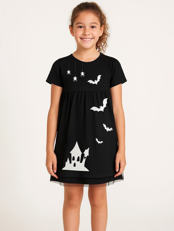 Vestido Tule Halloween Infantil Para Menina- PRETO 4