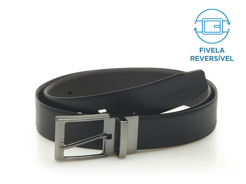 Cinto Reversível Pegada Masculino em Couro Preto CI002346-01
