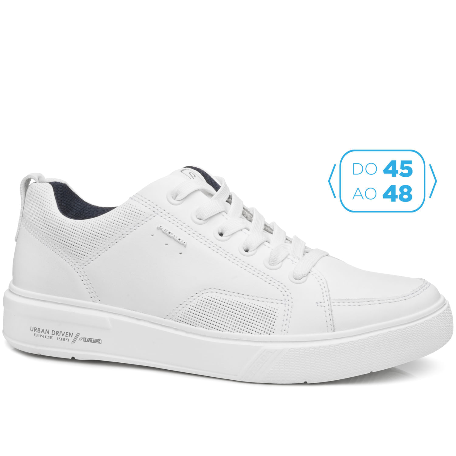 Tênis Casual Pegada Masculino Plus Size em Couro Branco 511902-01