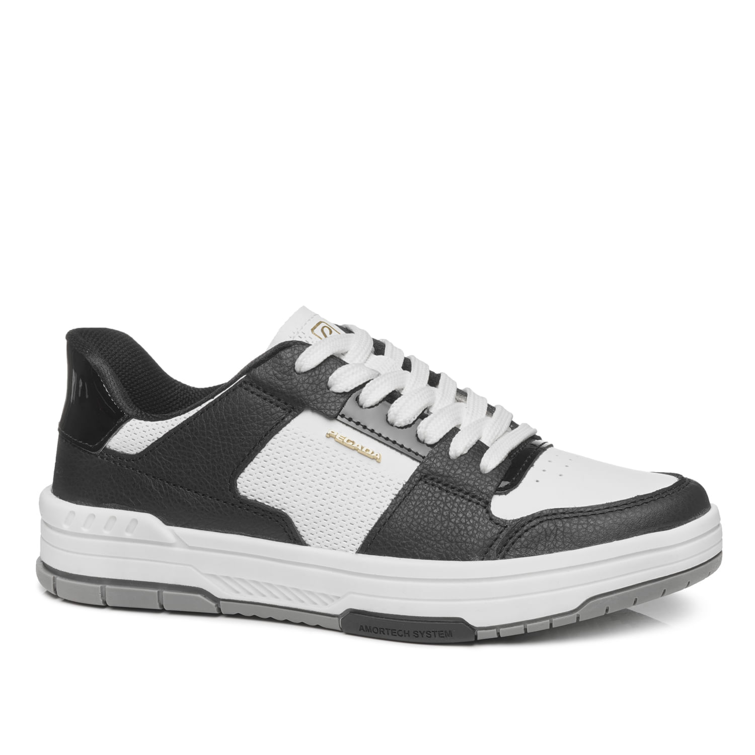 Tênis Pegada Feminino em Couro Preto e Branco 212602-04