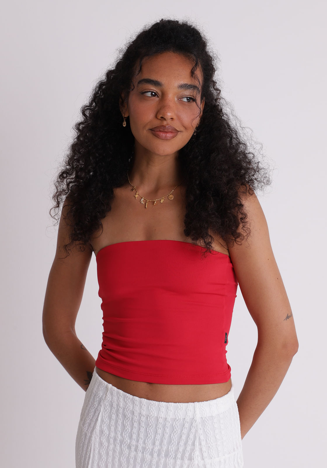 Blusa top sem alça vermelho