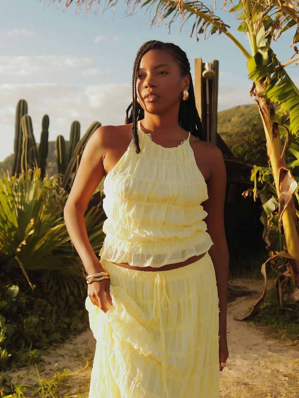 Blusa Ajustada ao Corpo Eagle Rock Feminina AMARELO