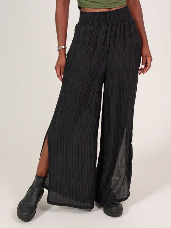 Calça com textura e cos de lastex Preto GG