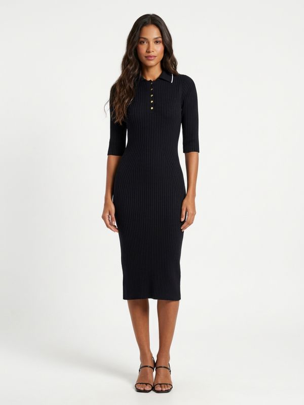 Vestido Modal Manga 3/4 Feminino PRETO/PRETO/OFF WHITE M