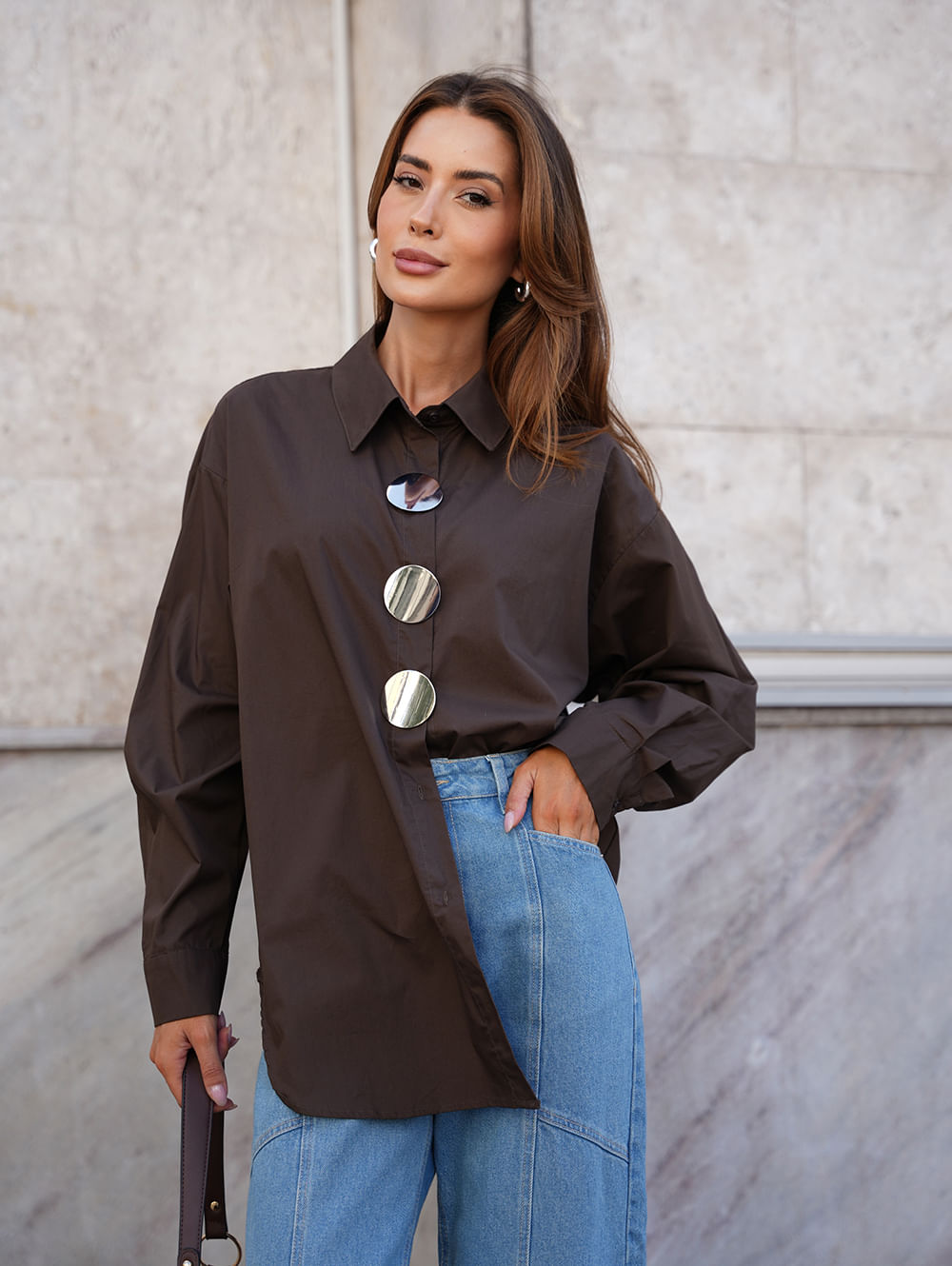 Camisa Oversized Eagle Rock Feminina MARROM