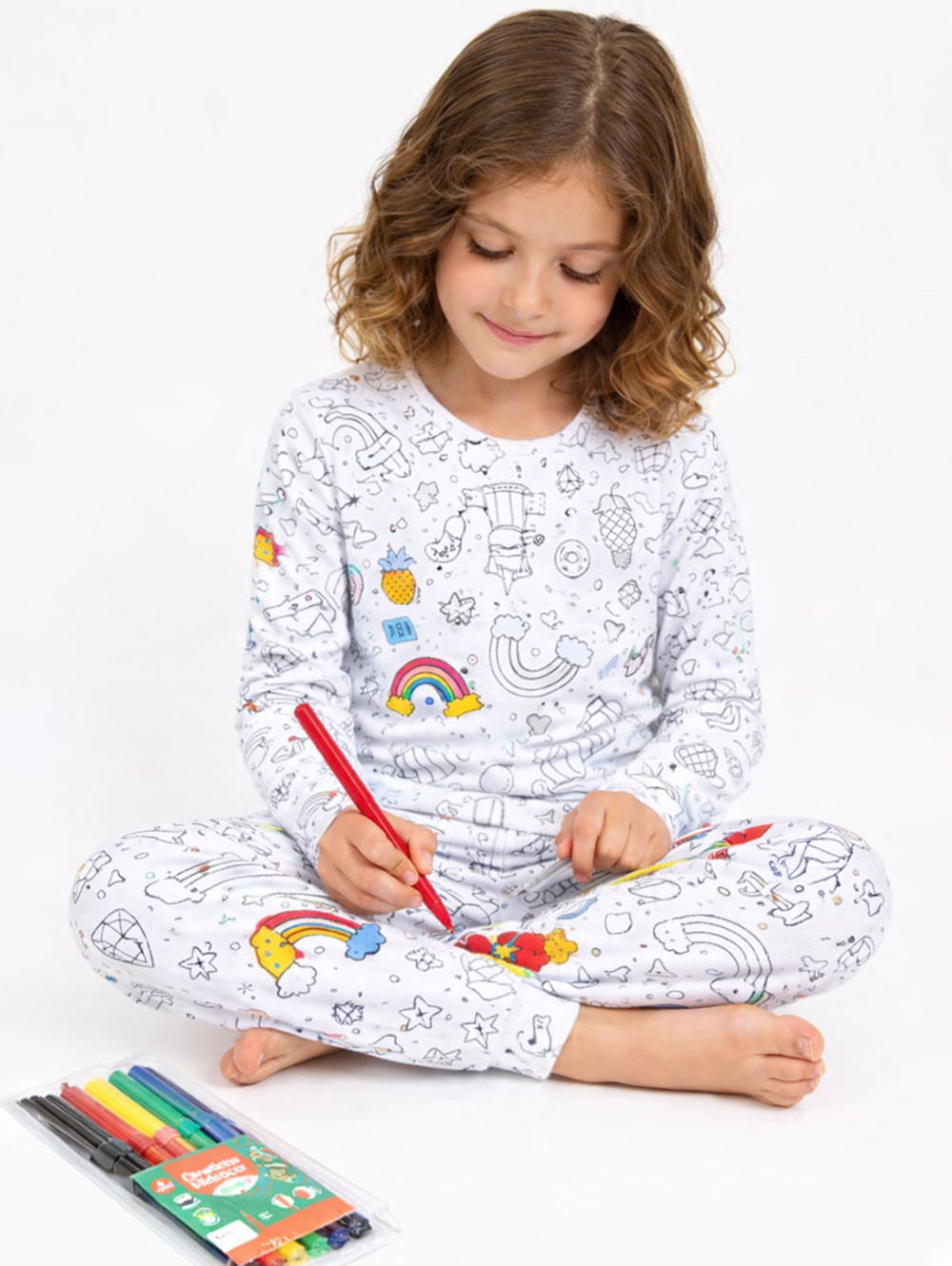 Pijama Estampas Pintáveis Infantil Para Menina- BRANCO