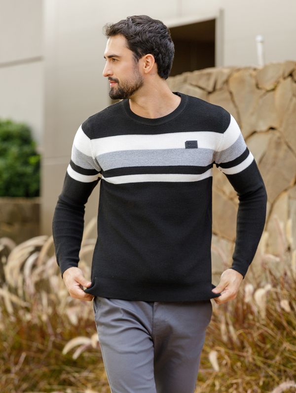 Blusão Tricot Listrado Masculino PRETO GG