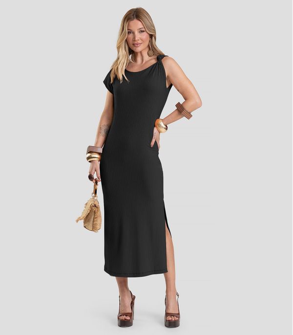Vestido Midi Canelado Dianna Preto G