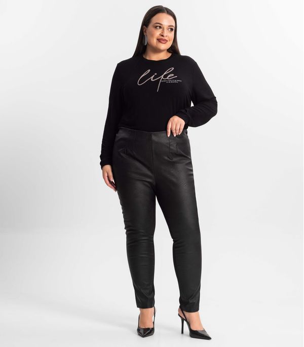 Legging Feminina Plus Size Em Courino Secret Glam Preto Plus G3