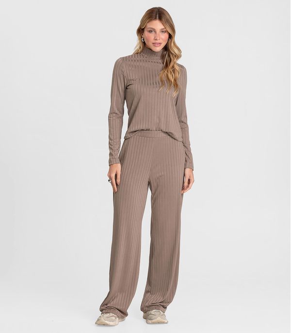 Conjunto Feminino Blusa E Calça Em Ribana Dianna Marrom M