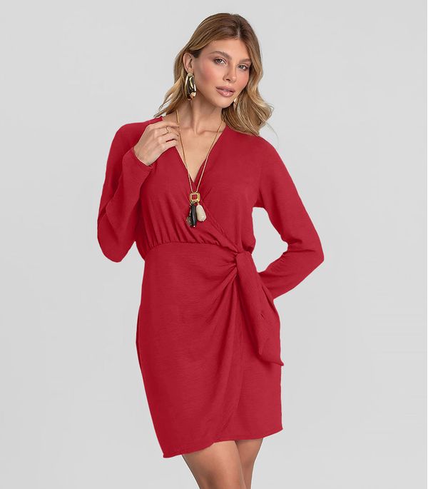 Vestido Feminino Manga Longa Curto Dianna Vermelho M