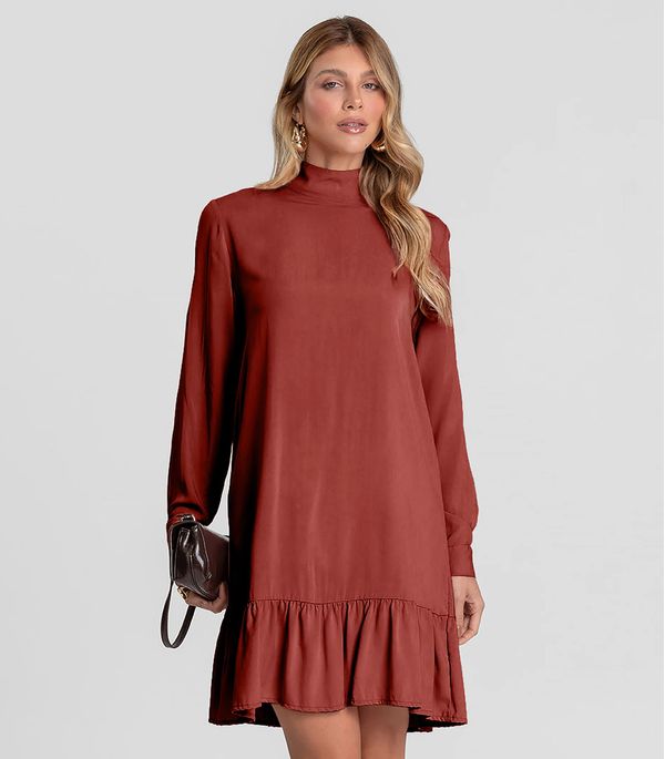 Vestido Curto Feminino Gola Dupla Dianna Laranja PP