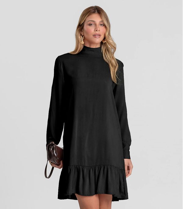 Vestido Curto Feminino Gola Dupla Dianna Preto M