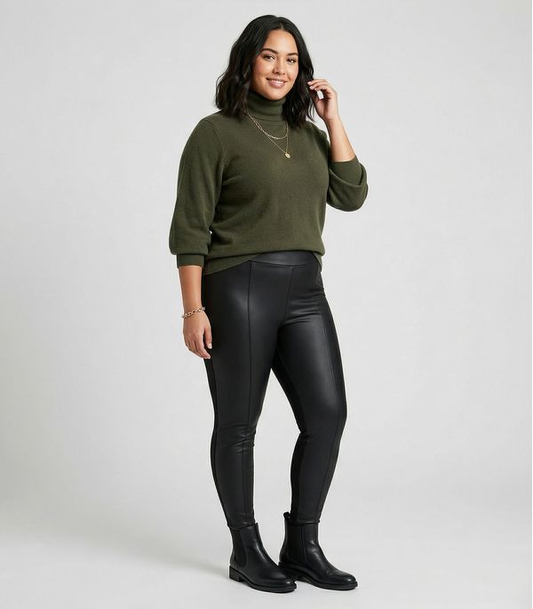 Legging Feminina Plus Size Em Courino Secret Glam Preto Plus G3