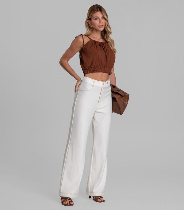 Calça Feminina Pantalona em Molecottom Dianna Bege PP