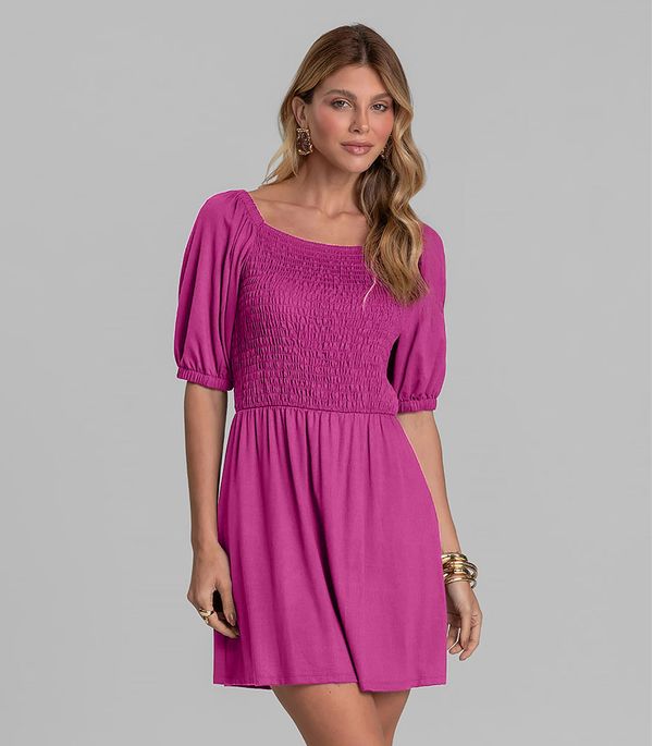 Vestido Curto Feminino em Visco Maquinetada Dianna Rosa GG