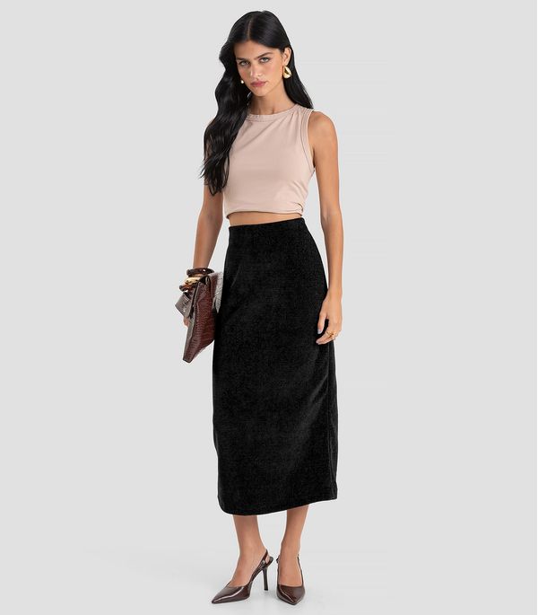 Saia Midi Feminina em Tricot Glow Shine Dianna Preto P