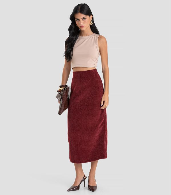 Saia Midi Feminina em Tricot Glow Shine Dianna Vermelho M