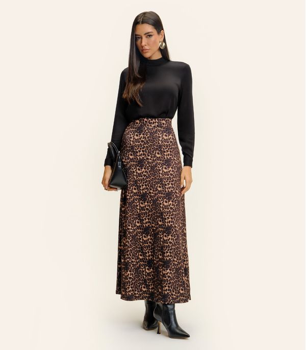 Saia Feminina Longa Animal Print Endless Marrom G