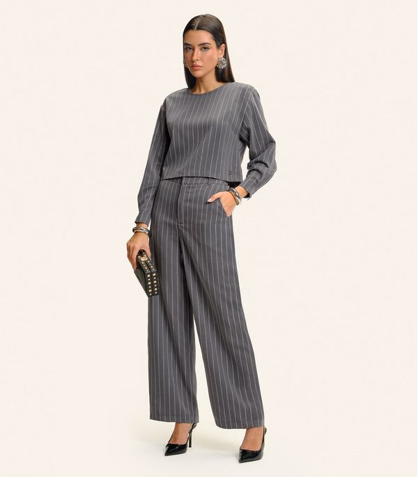 Calça Feminina Pantalona Twill Lurex Endless Cinza GG