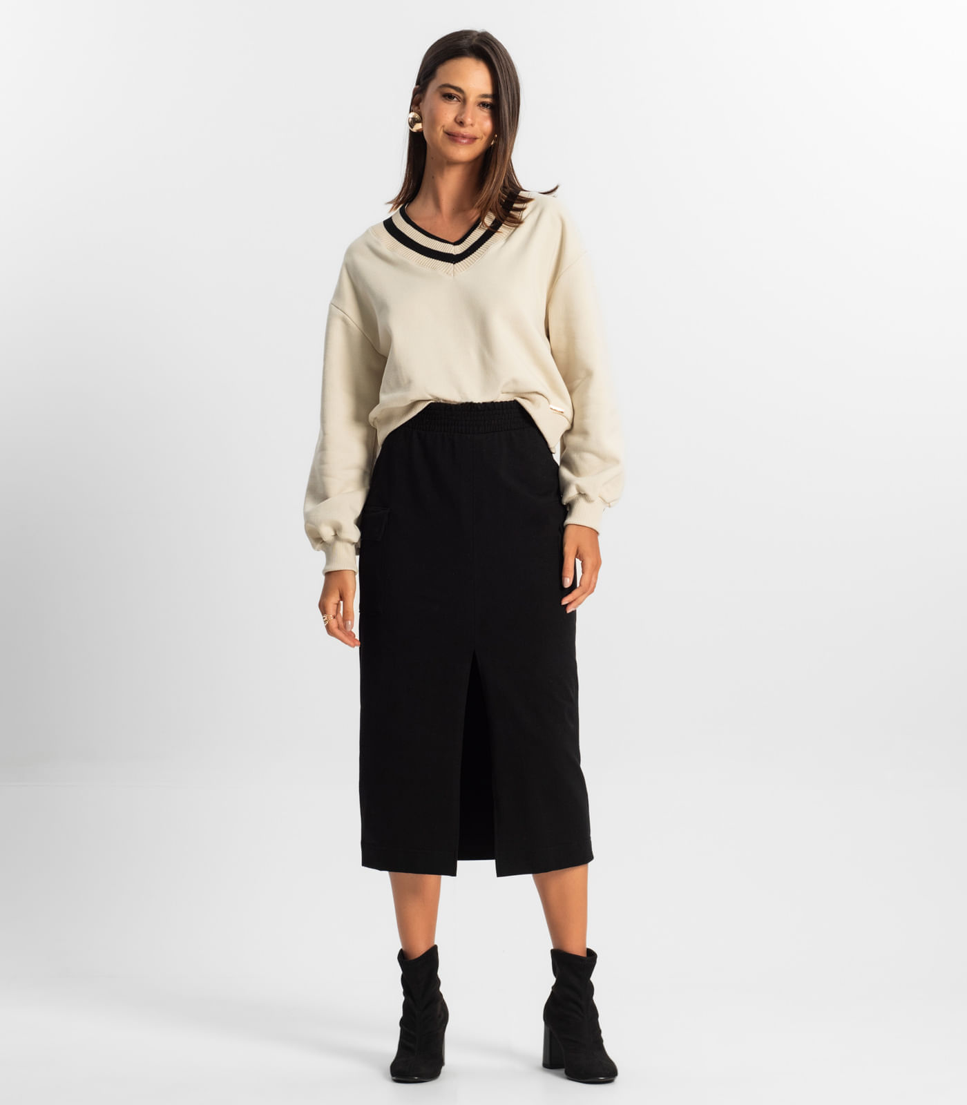 Saia Midi Cargo Feminino Rovitex Preto