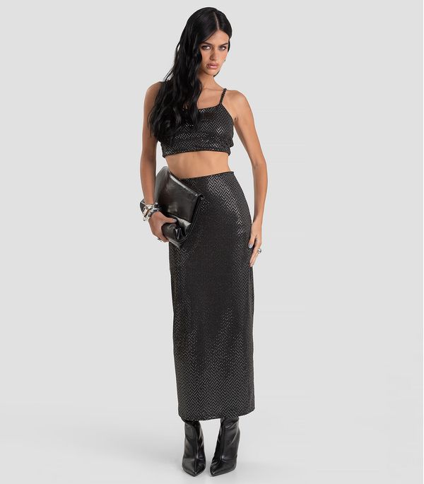 Saia Longa Feminina em Malha Lantejoula Dianna Preto GG