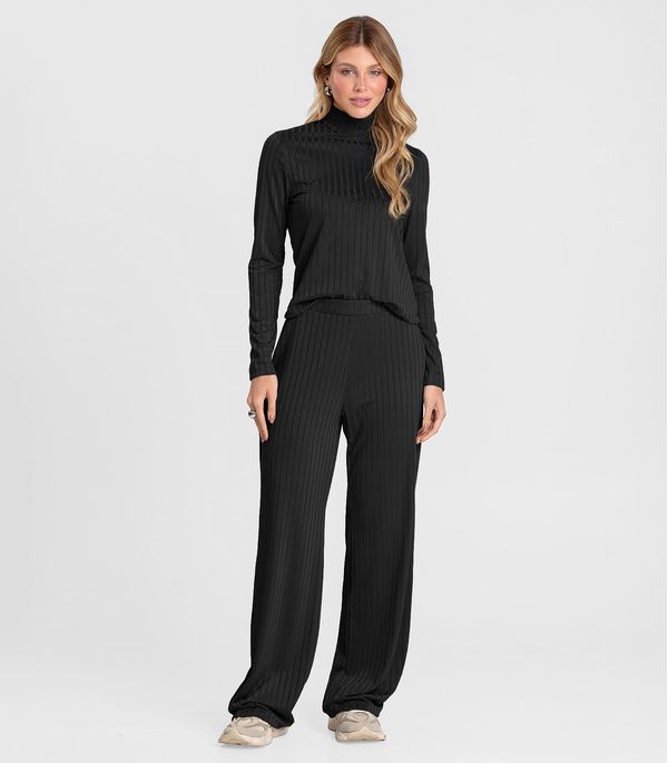Conjunto Feminino Blusa E Calça Em Ribana Dianna Preto M