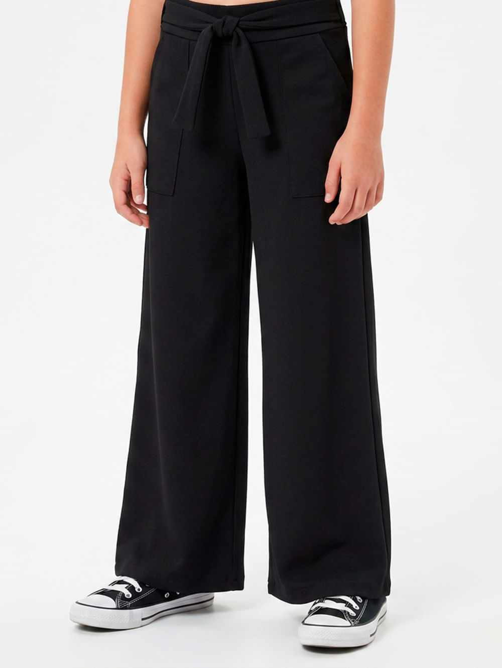 Calça Wide Leg Juvenil Para Menina - PRETO