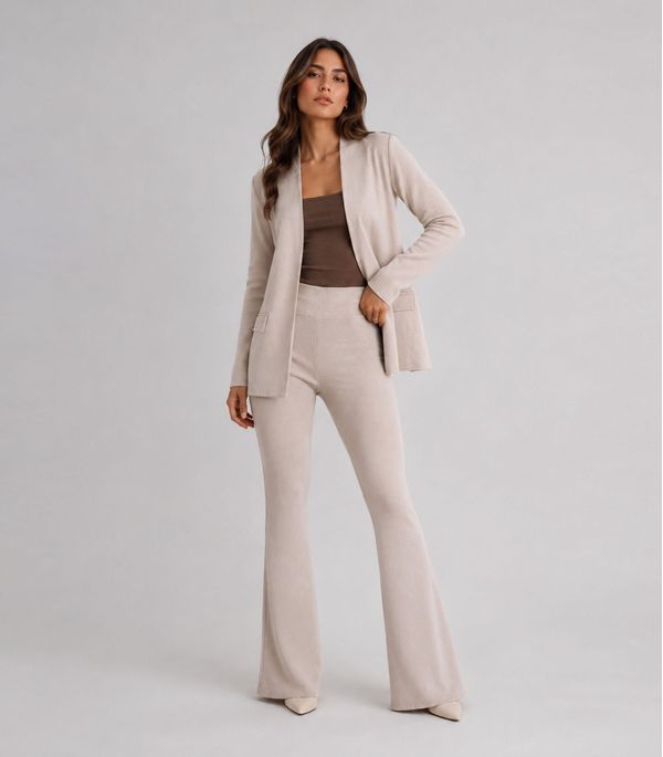 Conjunto Feminino Blazer E Calça Flare Atendencia Bege P