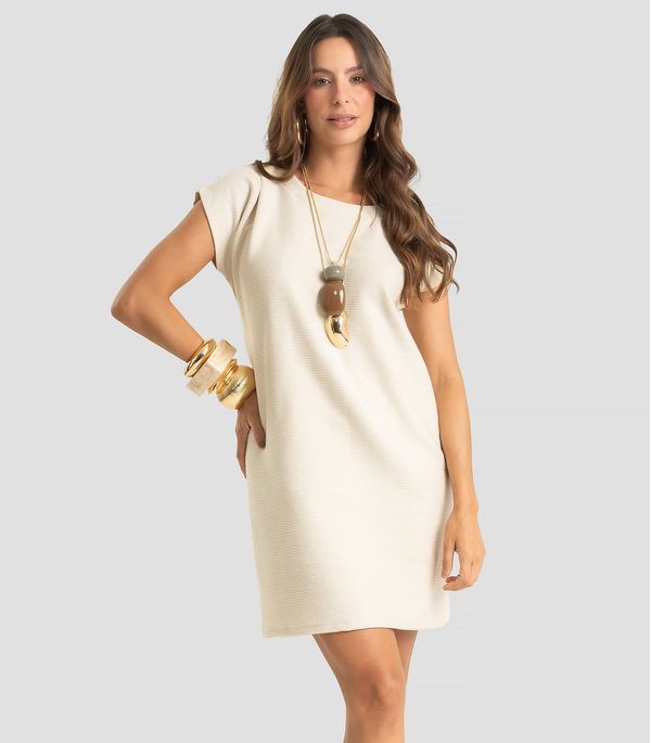 Vestido Feminino Curto Moletinho Gorgurinho Dianna Bege GG