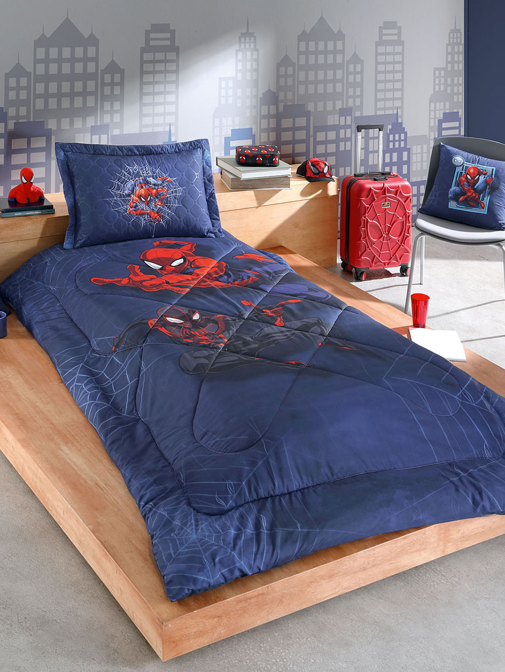 Edredom Solteiro Spider Man Hedrons AZUL