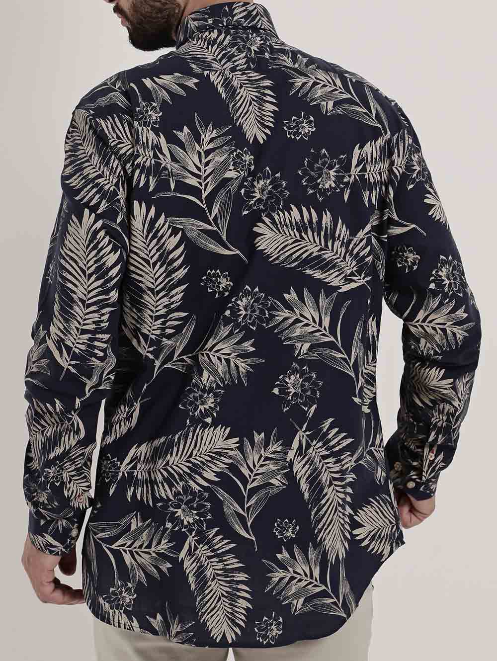 Camisa Manga Longa Masculina Azul Marinho Lojas Pompeia