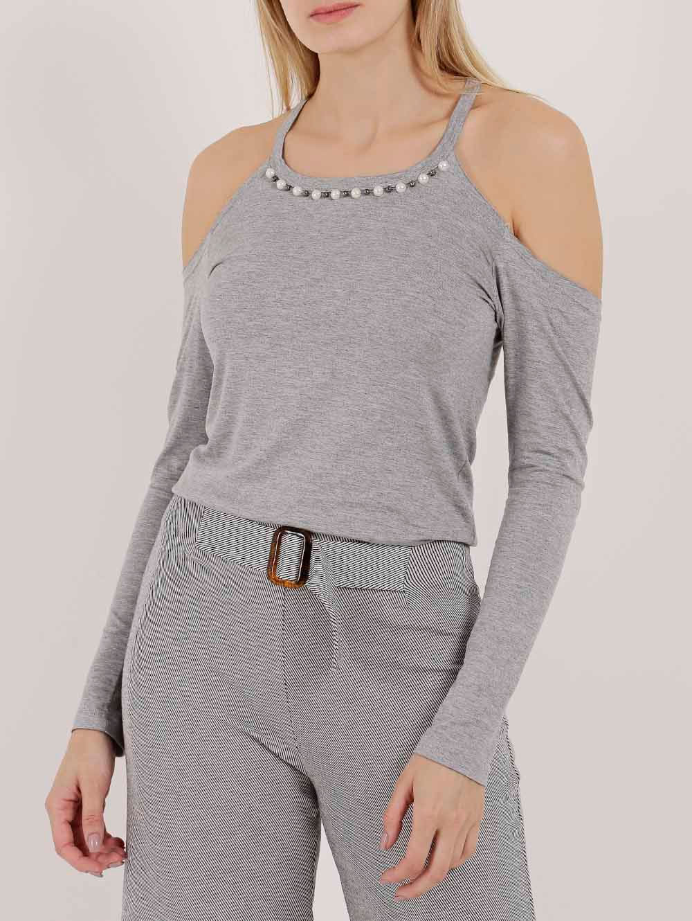 Blusa Manga Longa Feminina Cinza Lojas Pompeia