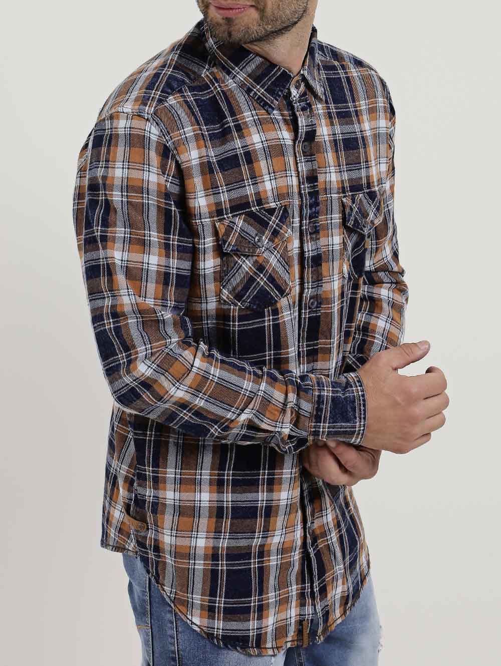 Camisa Xadrez Manga Longa Masculina Dixie Amarelo Azul Lojas Pompeia