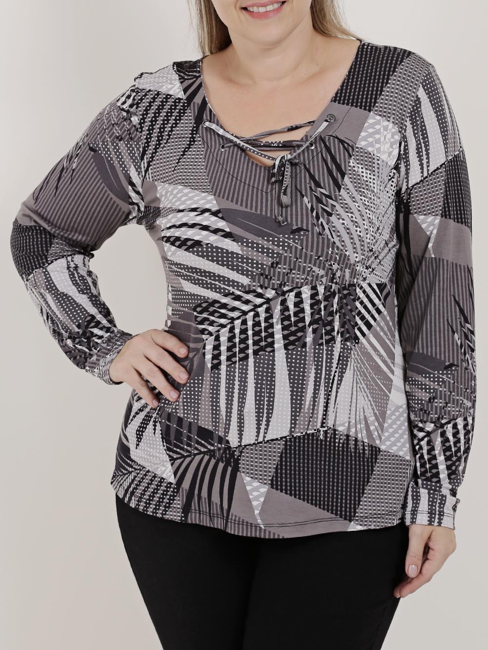 Blusa Manga Longa Plus Size Feminina Rovitex Cinza Lojas Pompeia