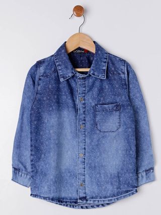 camisa jeans infantil manga longa