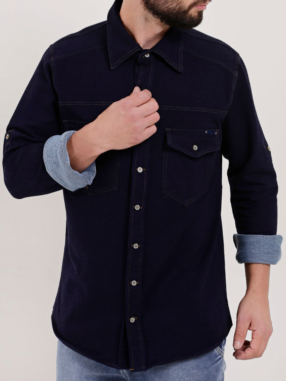 camisa de manga comprida jeans masculina