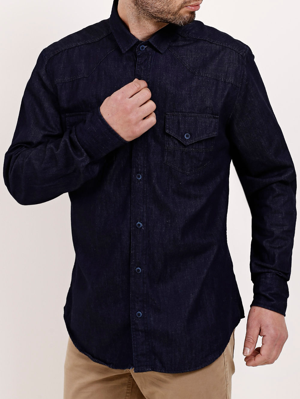 camisa jeans masculina manga comprida