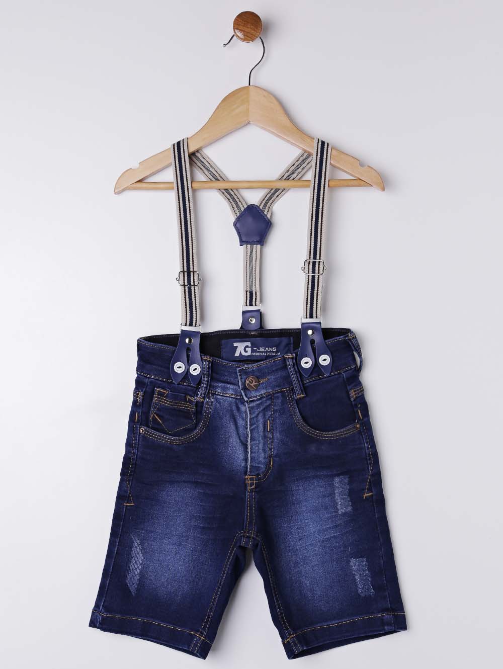 Bermuda Jeans Com Suspensorio Infantil Para Menino Azul Lojas Pompeia