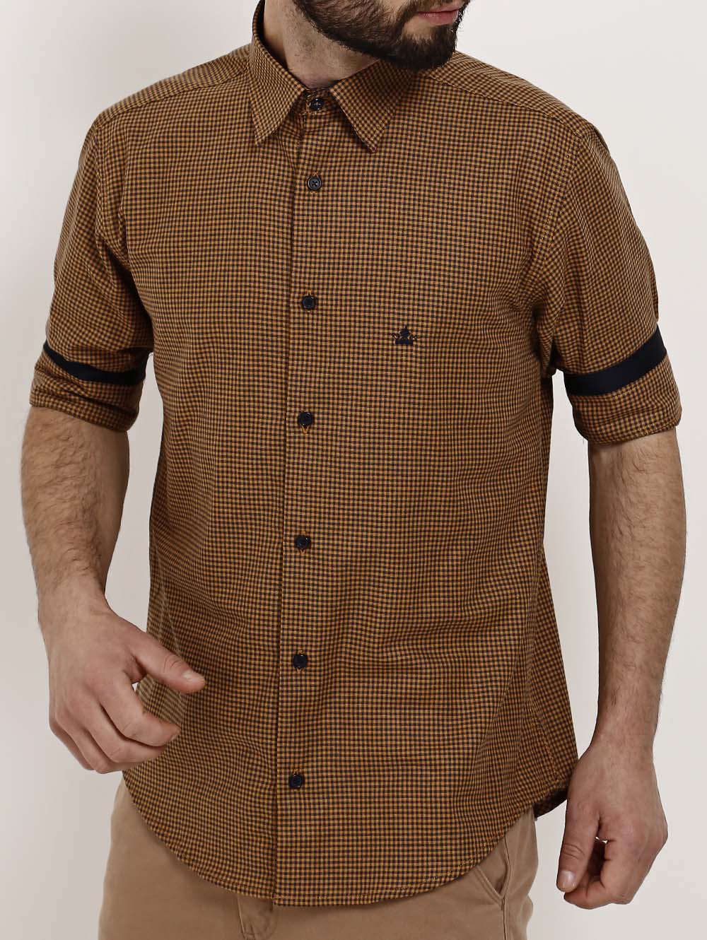 Camisa Xadrez Manga 3 4 Masculina Caramelo Lojas Pompeia