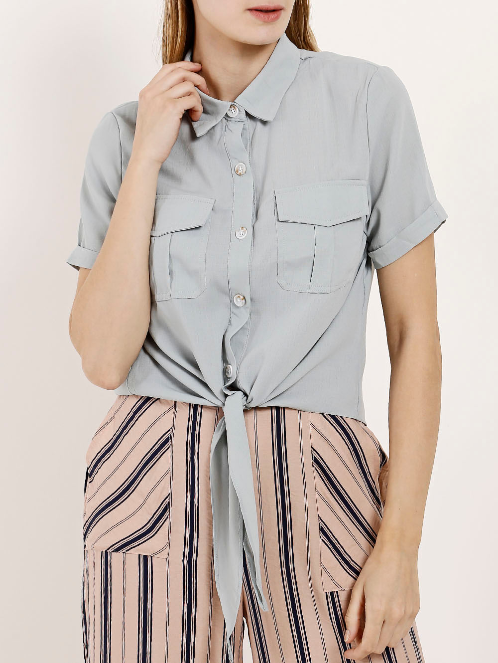 Camisa Manga Curta Feminina Azul Lojas Pompeia