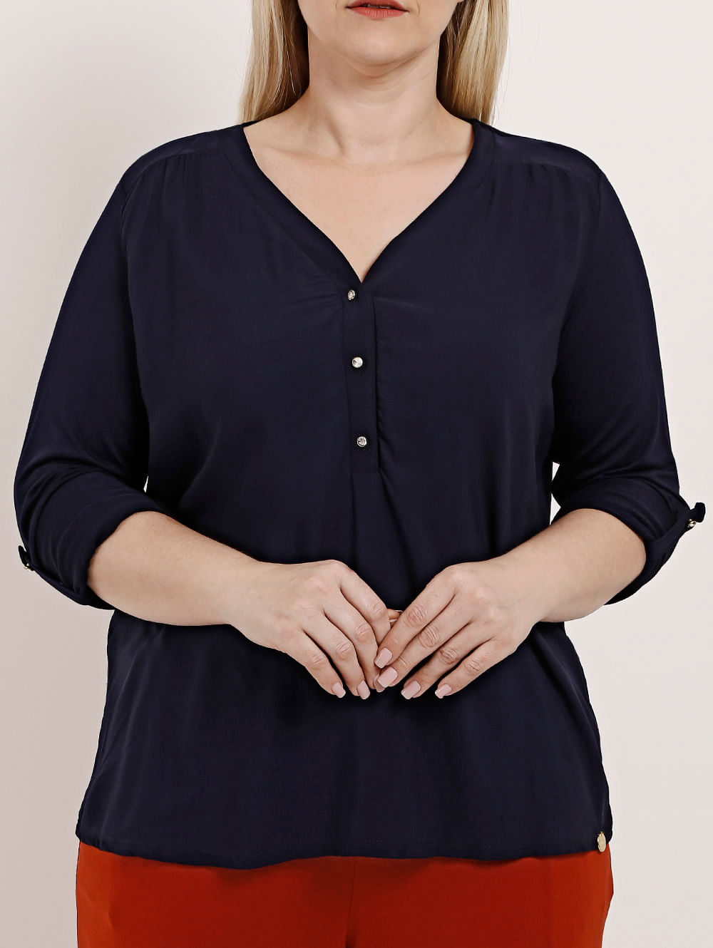 Blusa Manga 3 4 Plus Size Feminina Lunender Azul Marinho Lojas