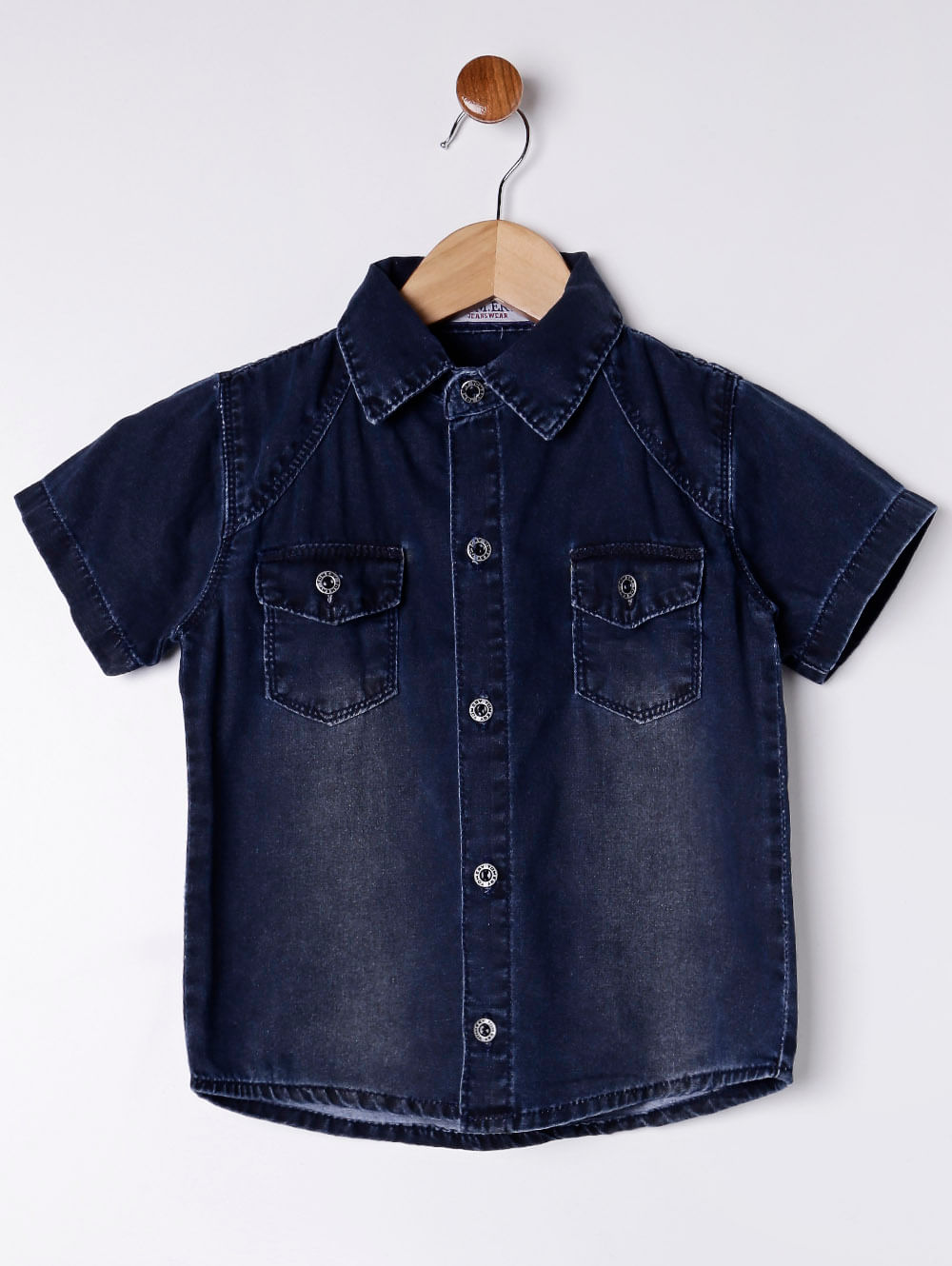 camisa jeans infantil masculina manga curta