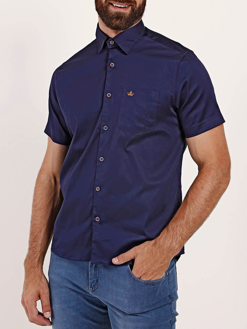 camisa azul manga curta