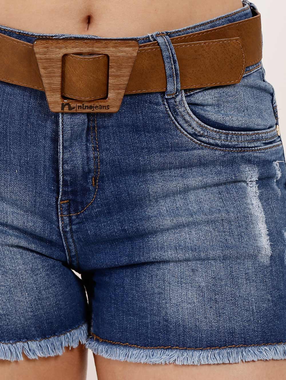 short jeans com cinto feminino