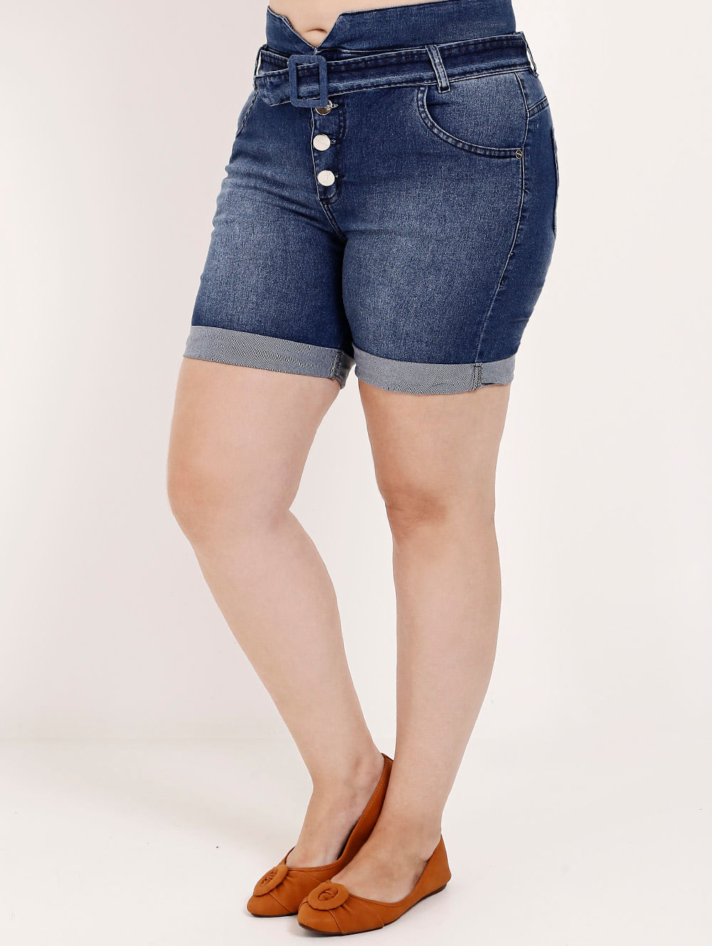 short jeans cintura alta plus size