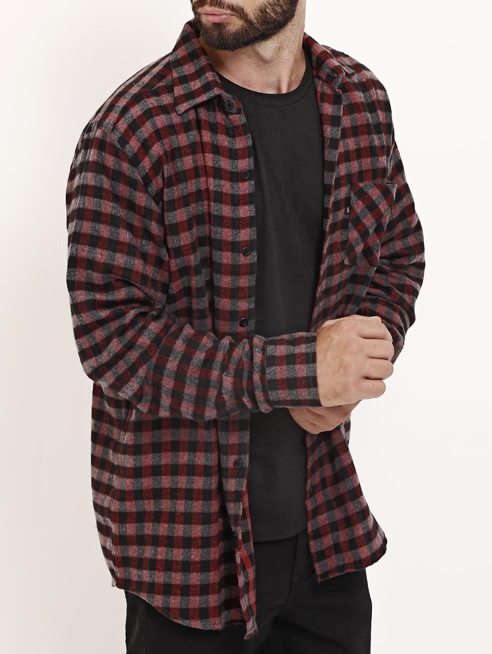 Camisa Flanela Xadrez Manga Longa Amil Masculina Bordo Lojas Pompeia