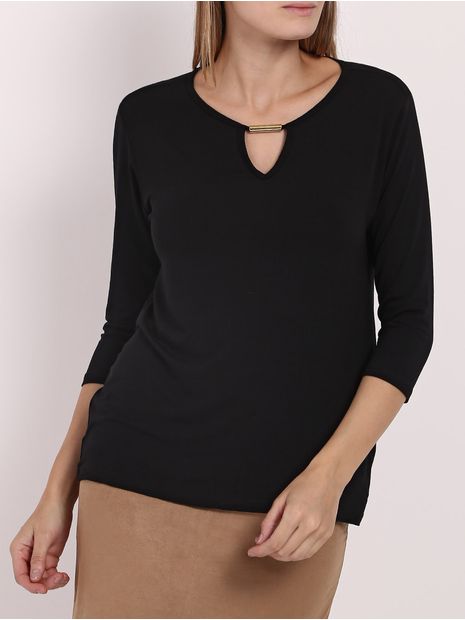 Blusa Manga ¾ Malha de Viscose Feminina Preto P Menor preço em Blusa Manga ¾ Malha de Viscose Feminina Preto P