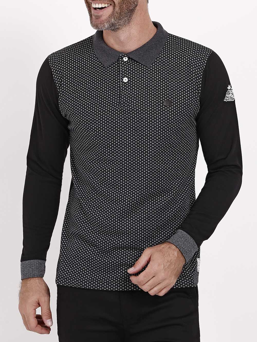 Polo Manga Longa Masculina Preto Lojas Pompeia